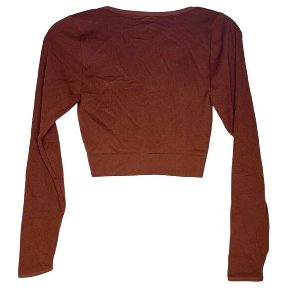 NEW Wild Fable Brown Long Sleeve V-Neck Front Cinch Fitted T-Shirt M - Picture 7 of 7